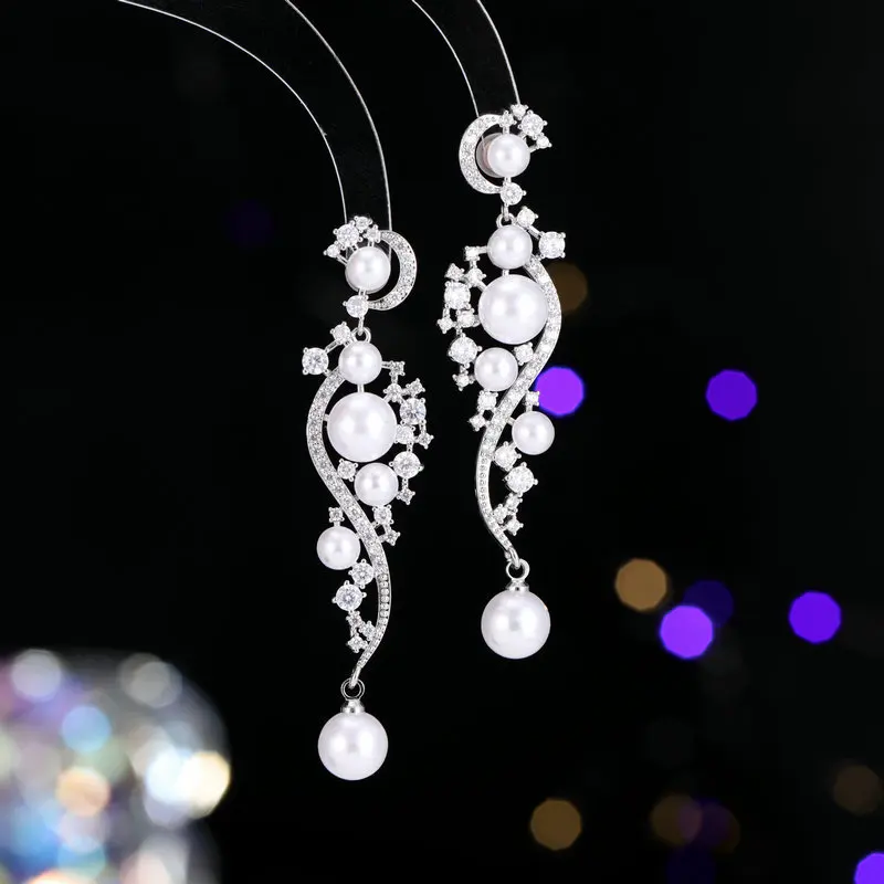 

High-end for Women Zircon Light Luxury Vintage Elegant Niche Wedding Bridal Jewelry French Pearl Stud Earrings