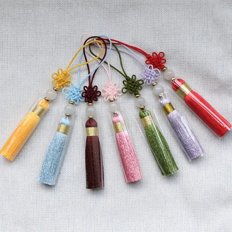 Doreenbeads Hot Sale Polyester Key Tassel Handmade Tassel Fringe With Bead For Cellphone Comb Bookmarks DIY Decoration 5cm,1pc