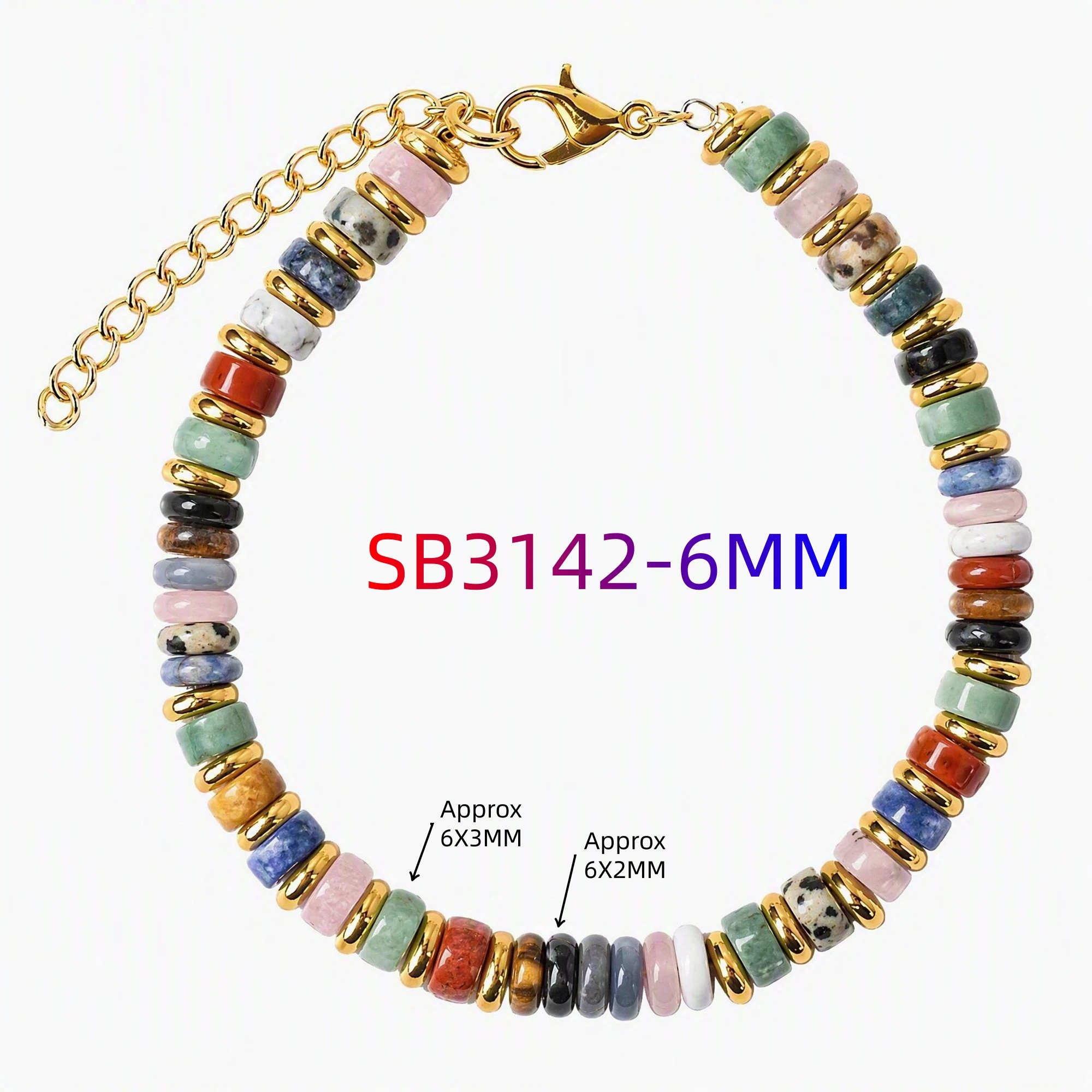 Boho Style Natural Stone Disc Bead Gold Plated Adjustable Bracelet Heishi Wheel Bead Gemstone Bracelet for Women Daily Party
