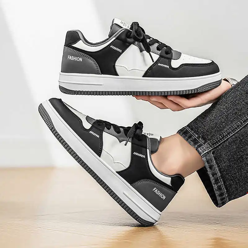 Men Casual Leather Shoes Breathable Non-Slip Lightweight Lace-Up PU Sneakers for Walking Outdoor Daily Comfortable Classic Style