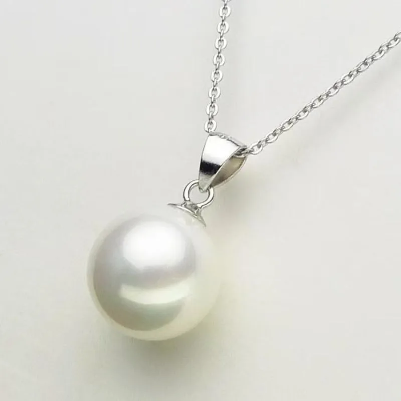 Charming Huge 12-13mm Natural Sea Genuine White Round Pearl Necklace Pendant