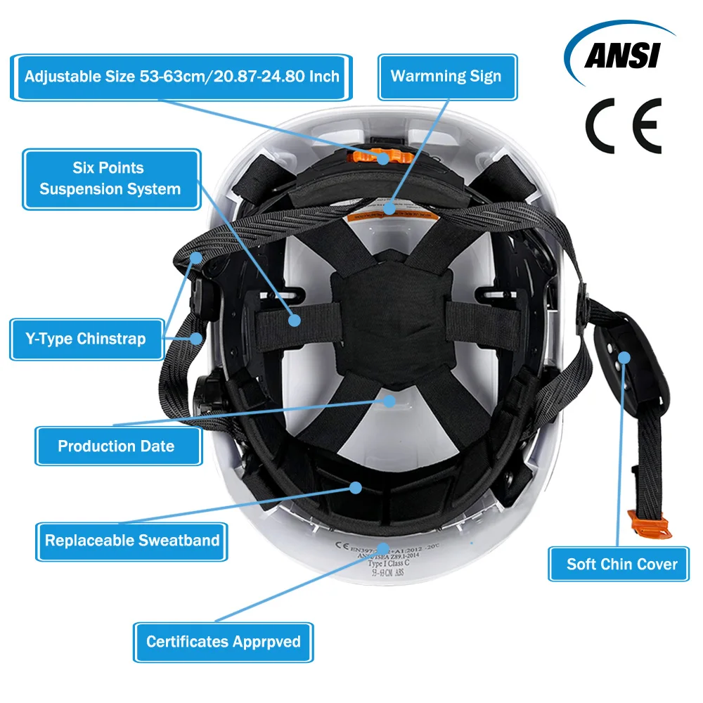 CE Safety Helmet W/ New Led Headlight Strip and Warning Taillight ABS Light Weight HardHat for Construction Traffi Night Working