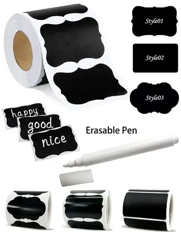 120Pcs/Roll 3 Styles Removable Blackboard Stickers With Erasable Pen Waterproof Chalkboard Labels 1.4*2.2in for Home & Kitchen