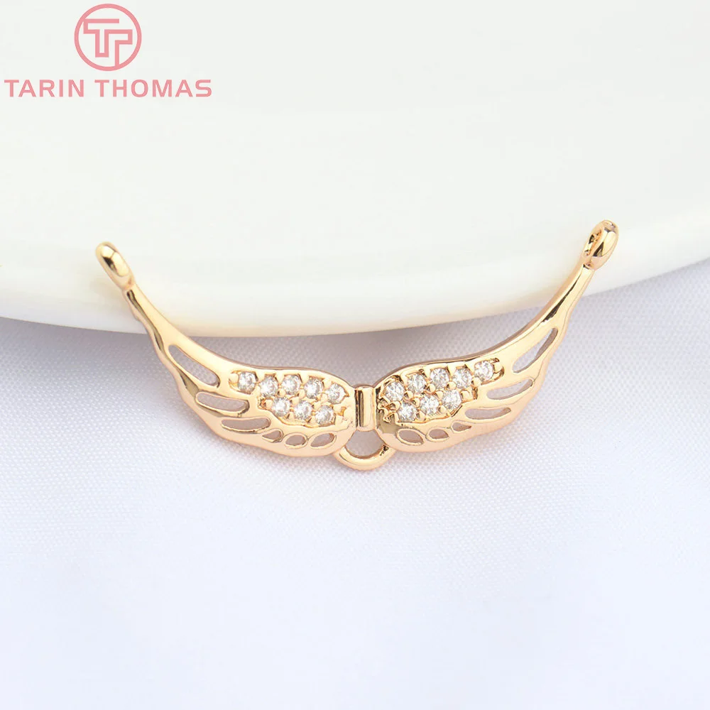 (4689) 10PCS 30,5x14MM 24K Champagner Gold Farbe Messing mit Zirkon Flügeln Anhänger Hohe Qualität Schmuck, der Entdeckungen Großhandel