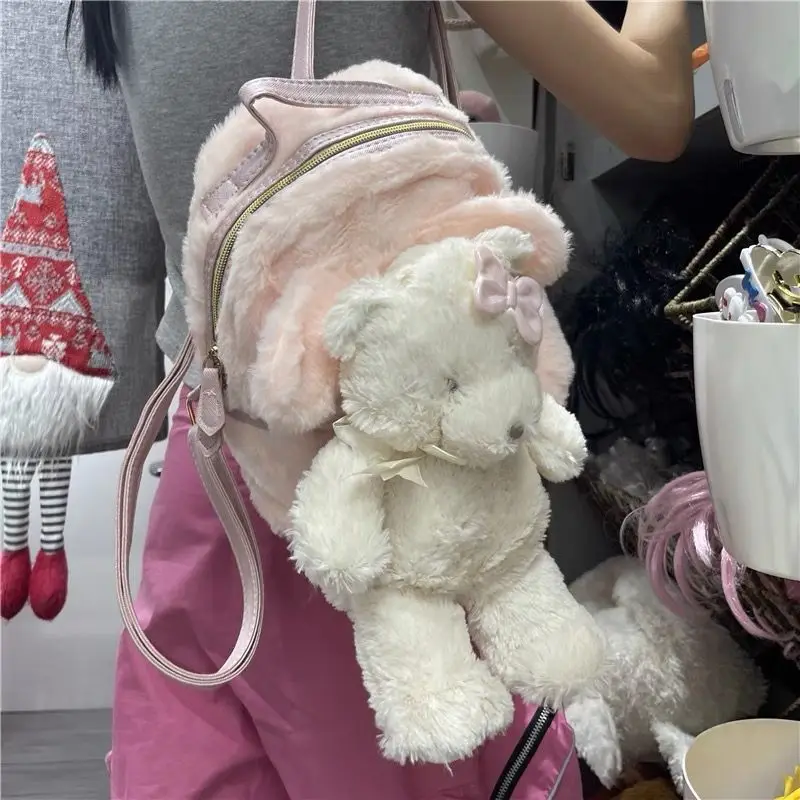 Mini sac à dos de dessin animé mignon pour femmes, ours en peluche rose, sac initié au beurre, sacs d'école de mode, nouveau, Y2k, 2024