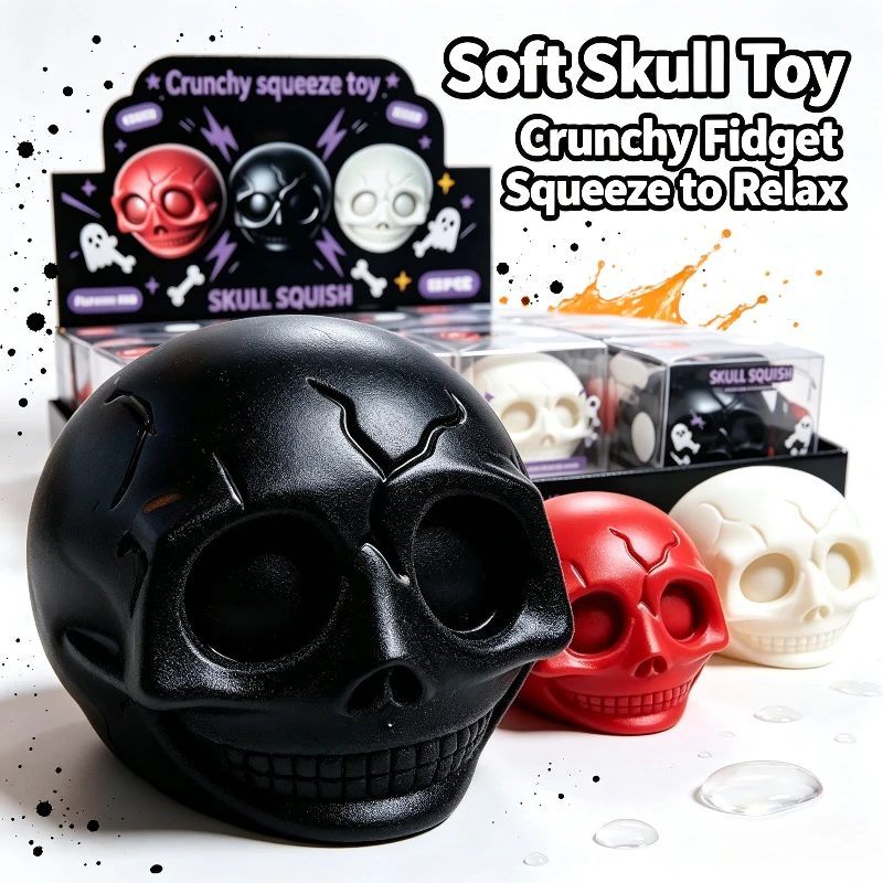New SqueezeSoft Rubber Squeeze Toy, Stress Relief Fidget Ball, Cute Skeleton Design, Slow Rebound Sensory Toy for Halloween