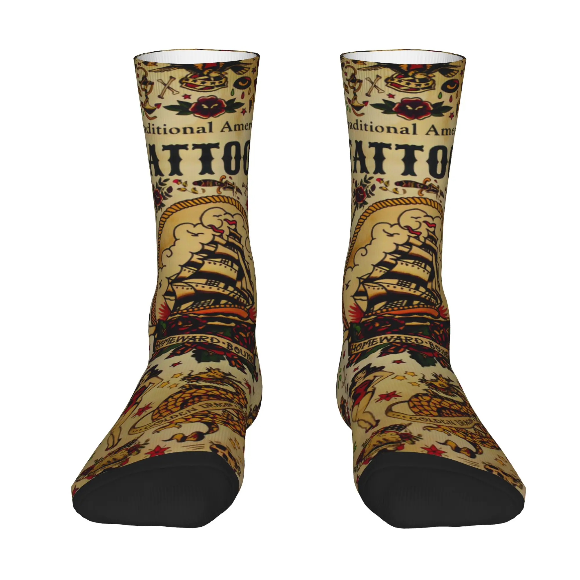 American Traditional Tattoo Socks  Design Stockings Anti Skid Men Socks High Quality Spring Trendy Skateboard Socks