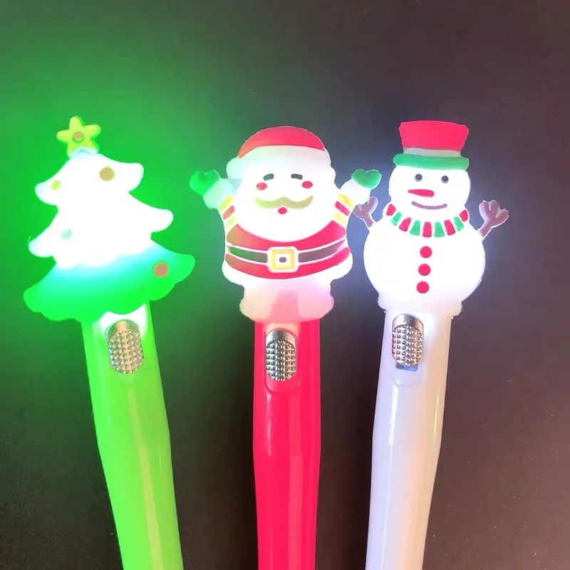 20Pcs/Lot Cute Christmas LED Light Pens Christmas Neutral Pen 0.5mm Black Gel Ink Cartoon Santa Claus Snowmen Luminous Pen