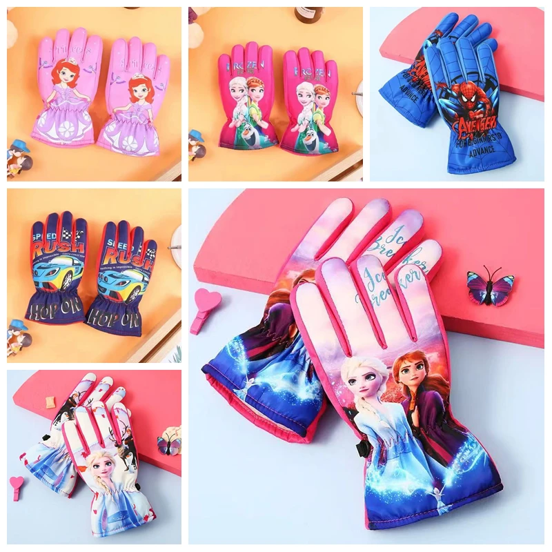 

Зимние детские теплые перчатки для маленьких мальчиков с рисунком Человека-паука «Холодное сердце» и принтом Эльзы для девочек, водонепроницаемые варежки для катания на снегу, водонепроницаемые варежки с длинными пальцами