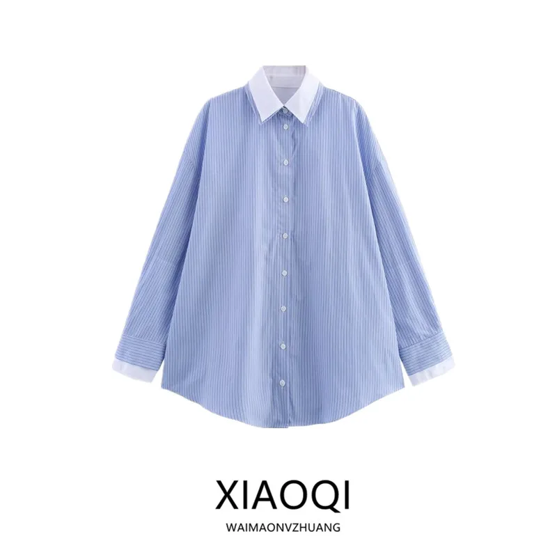 

Spring 2025 Women's Casual Striped Silk Long Sve Collared irt Versatile Loose Fit Regular Length Premium Quali New Arr...