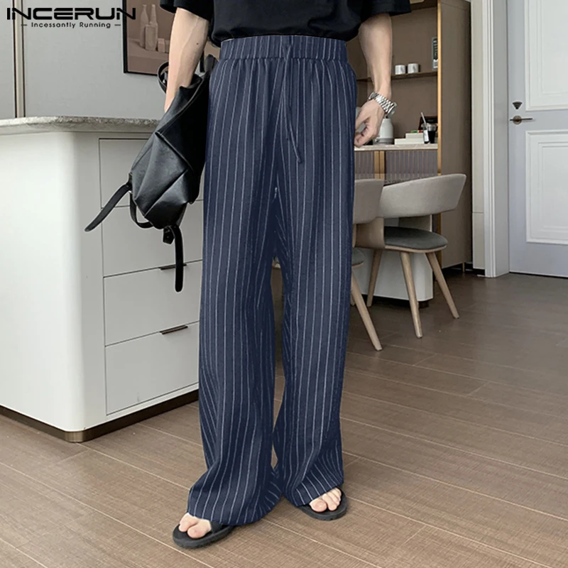 INCERUN 남성 세트 스트라이프 O넥 반팔 셔츠 & 팬츠 투피스 세트 여름 루즈핏 스트릿웨어 2025 패션 남성 캐주얼 슈트