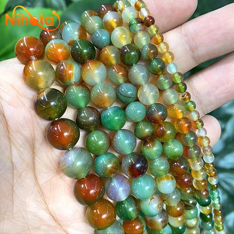 Natural Stone Peacock Agates Round Loose Beads 4/6/8/10/12/14mm  Diy Women's Bracelet Necklace for Jewelry Making 15'' Strand