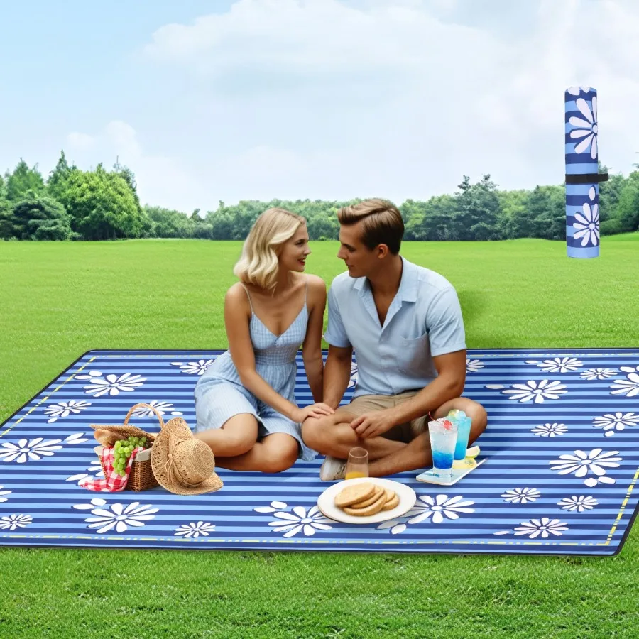 헤비듀티 480파운드 접이식 웨건 카트 (보너스 피크닉 매트 포함) 모든 지형 비치 휠, 음료 홀더, 브레이크, 캠핑용 사이드 포켓