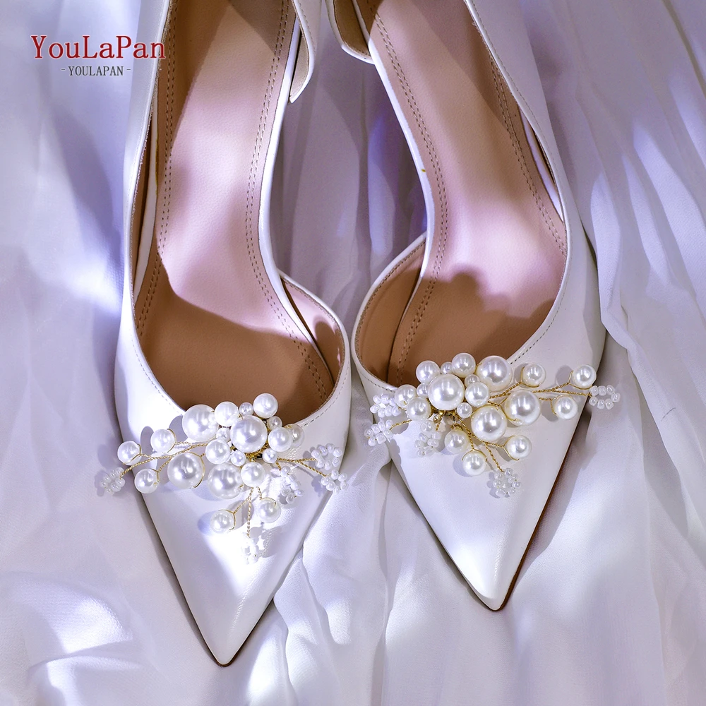 

YouLaPan Golden Color Shoe Buckle Wedding Bride Pearl Shoe Decoration High Heels Fashion Accessory Handmade Shoe Clip HX70