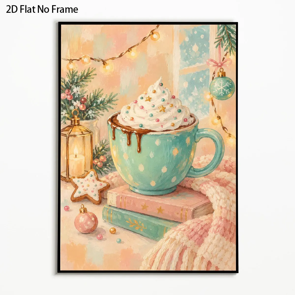 2D Flat, 1pc WENGTIAO Modern Abstract Hot Cocoa & Coffee Wall Art - Suitable for Christmas Winter Decor, Unframed Canvas Pain