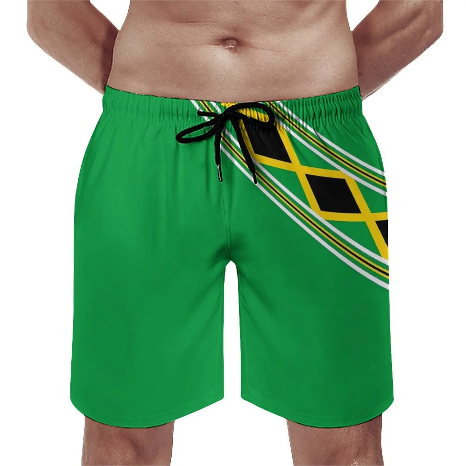 Jamaica Flag Board Shorts Summer Green Yellow Running Surf Beach Short Pants Man Fast Dry Casual Design Plus Size Beach Trunks