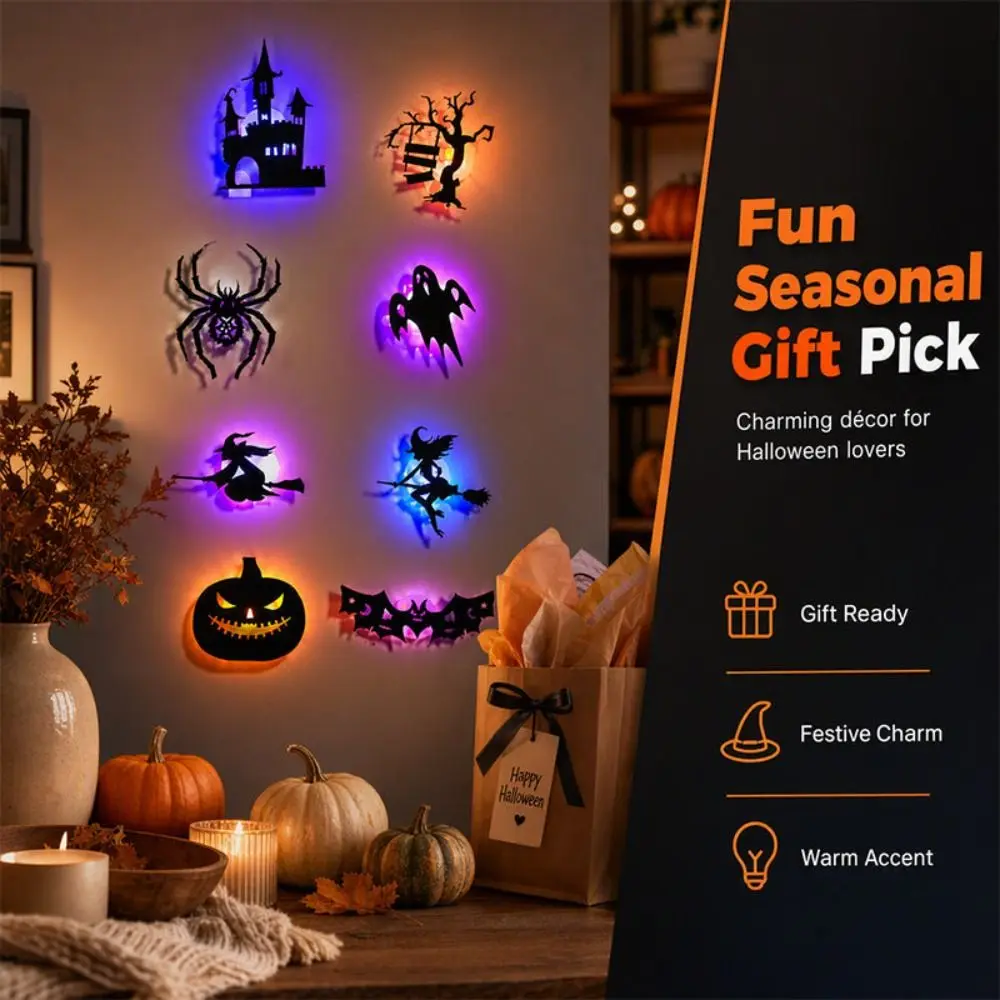 PVC Halloween Wall Stickers 3D Effect Hollow Cutout Night Light Stickers Festive Style Halloween Theme Decorative Wall Stickers