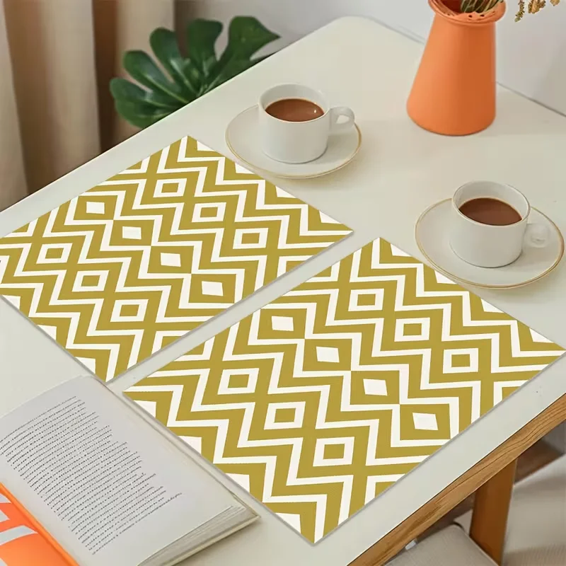Mustard Yellow Chevron Placemats Geometric Zigzag Pattern Table Mats Rectangular Dining Pad Boho Home Kitchen Table Decor