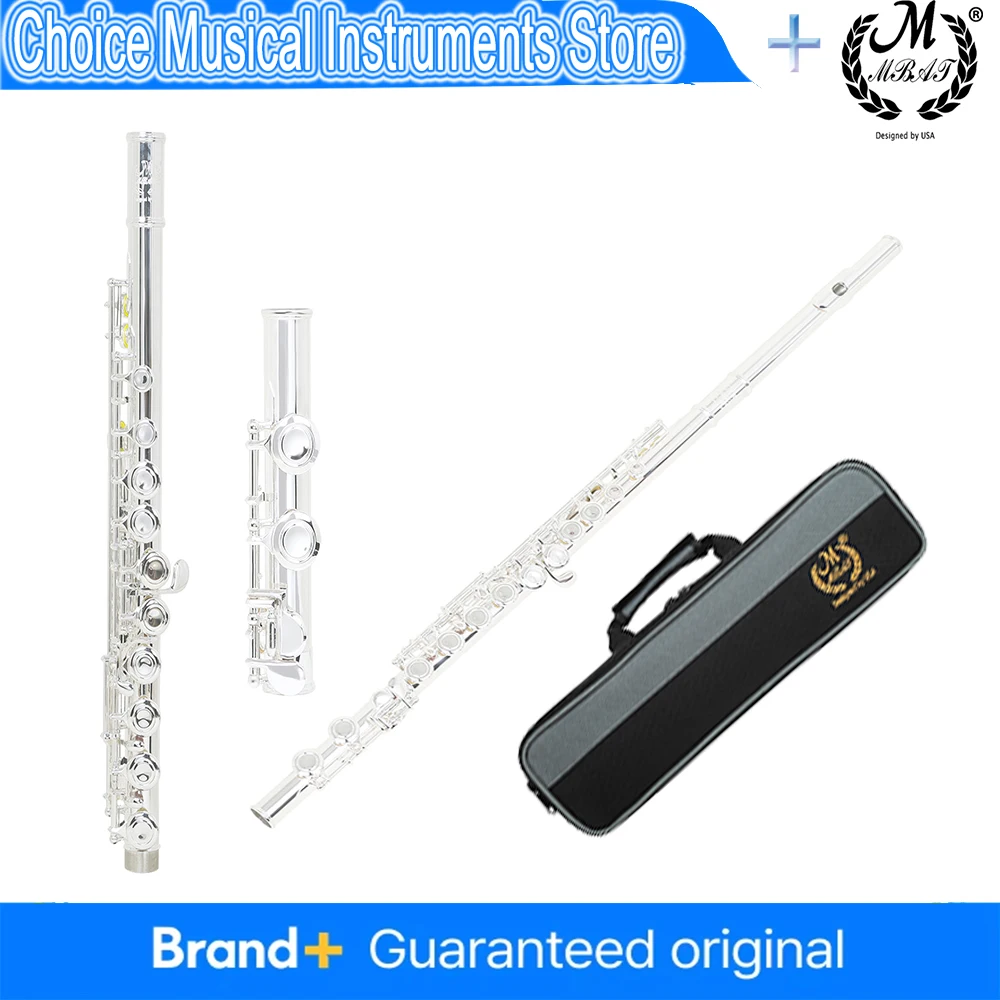 

M MBAT 16 Closed Holes C Key Professional High Quality Cupronickel Body Flute Concert Musical Instrument with Gloves Grey Case