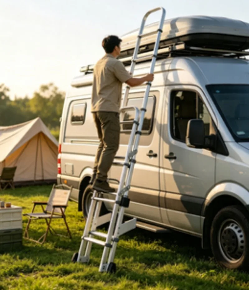 C-Type Aluminum Alloy Folding Access Ladder Portable Stair For Vehicle Rear Body Mounting