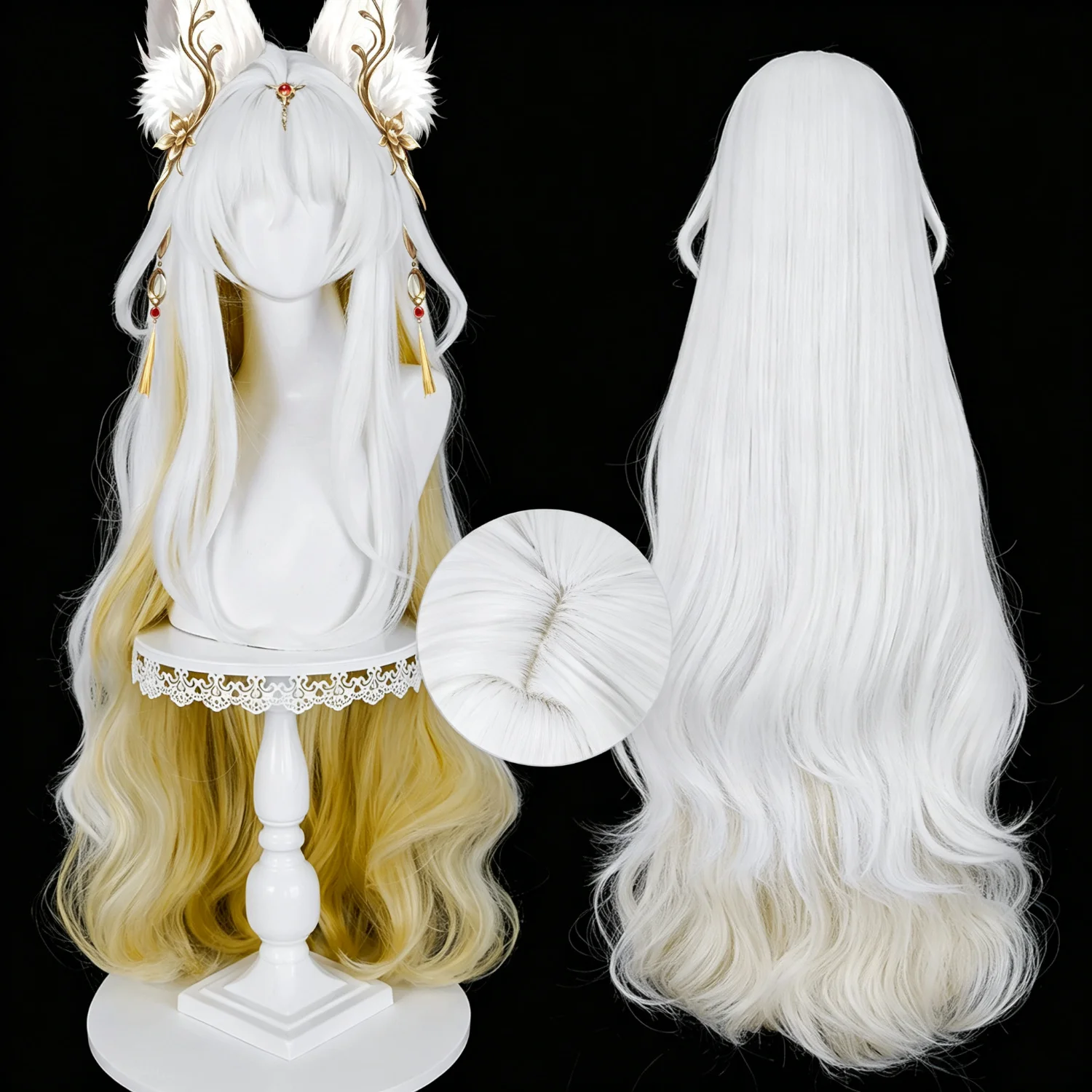 Game Wuthering Waves Hsin Second Form Cosplay Wig White to Light Gold Gradient For Halloween Comicon Party Adult Women Men