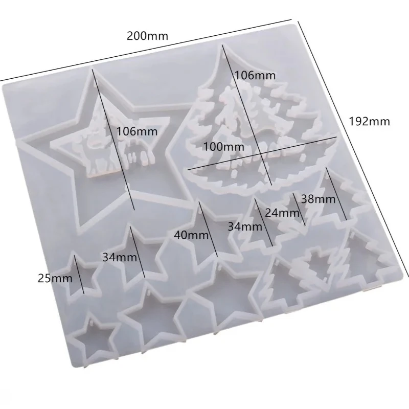 크리스마스 DIY 크리스탈 에폭시 크리스마스 트리 오각별 펜던트 장식용 거울 실리콘 몰드