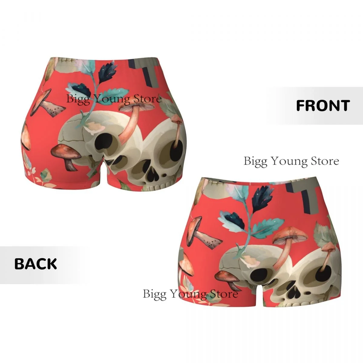 Damskie szorty do jogi z motywem szkieletów, czaszek i kwiatów, szybkoschnące spodenki do ćwiczeń, fitness, na siłownię, do biegania, modelujące pośladki, odzież sportowa.