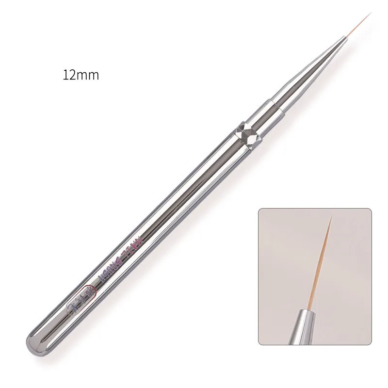 1/2 قطعة فرشاة مقبض معدني بطانة فنية لفرشاة رسم مانيكير الأشعة فوق البنفسجية هلام تمديد منشئ قلم رسم