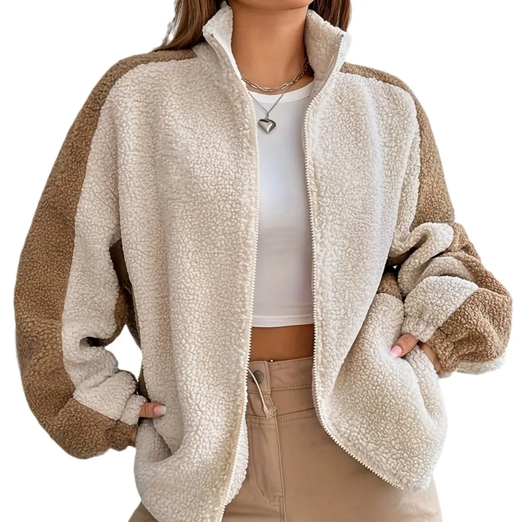 

G41011 Women's Faux Lamb Fleece Sweatshirt Coat Casual Collar Warm Jacket for Autumn And Winter European American Style