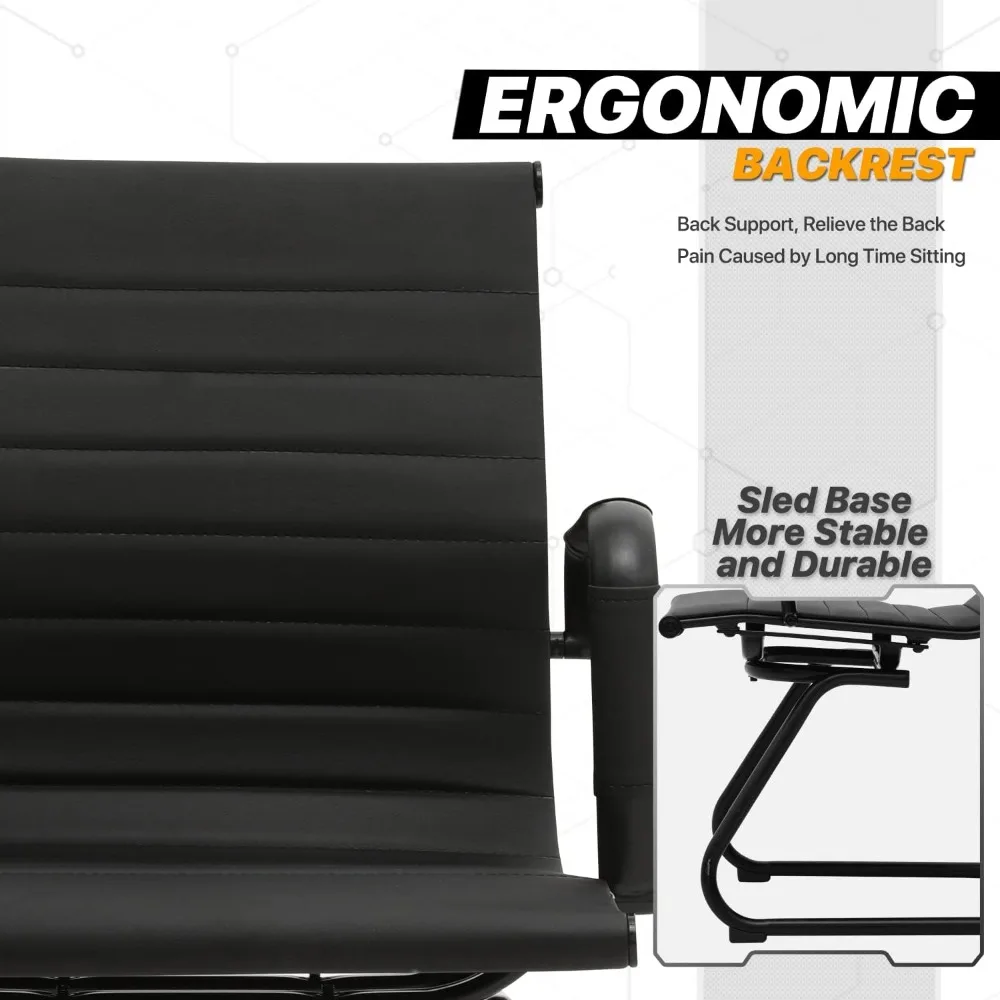 PU Leather Office Guest Chair para sala de espera, Cadeiras traseiras com base de trenó e braço, Cadeiras para computador em casa