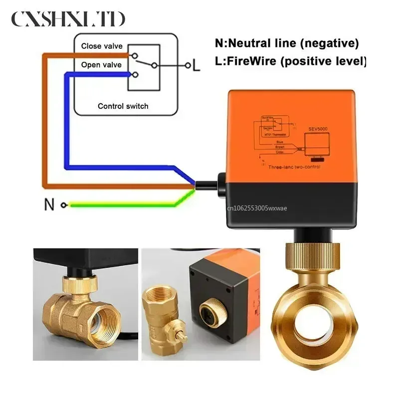 DN15/DN20/DN25/DN32 AC 220V Brass Electric Motorized Thread Ball Valve 2-Way 3-Wire DC 12V Solenoid Water Valve with Actuator