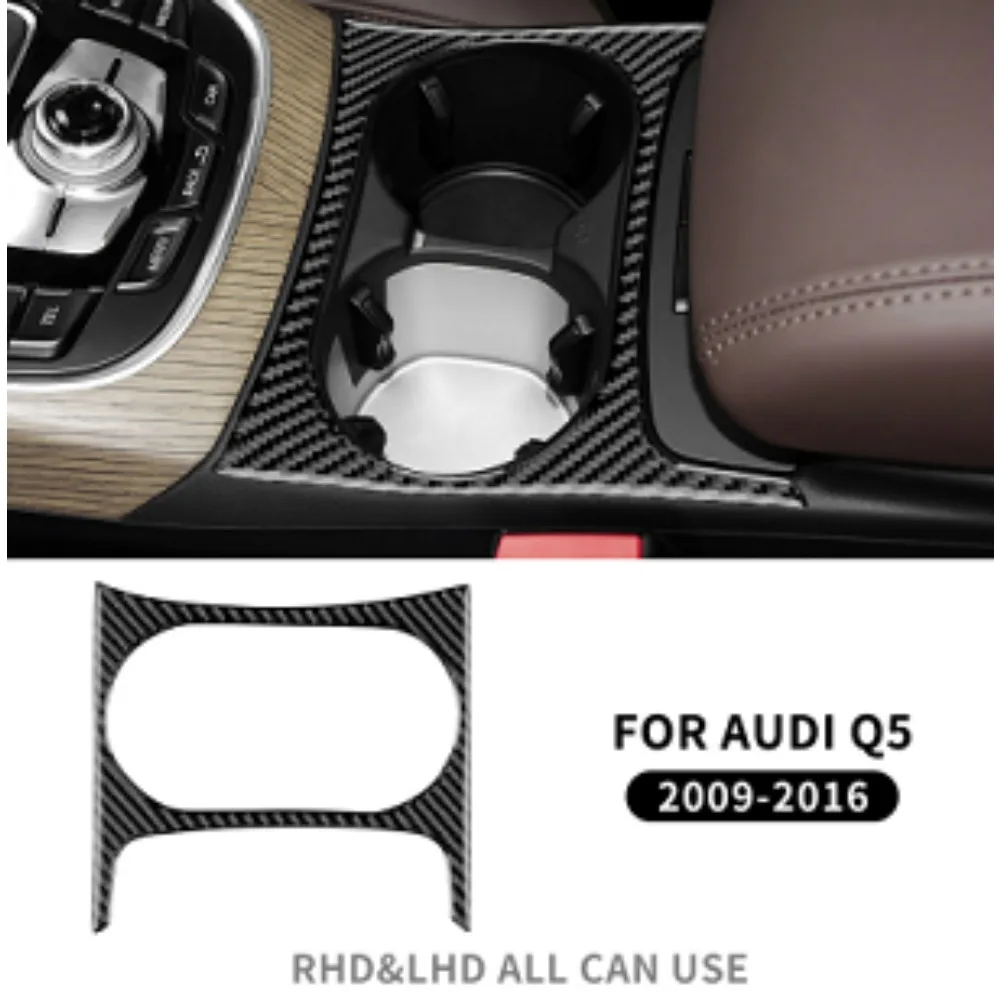 

Real Carbon Fiber Cup Holder Trim For Audi Q5 2009-2016 Gear Shift Area Center Console Panel Cover Frame Glossy Black Red