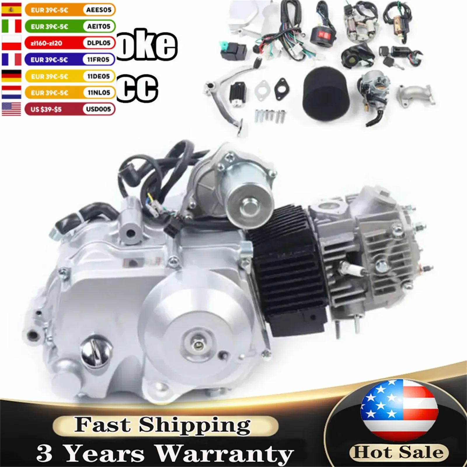 125CC Electric Start Semi-Auto DIRT BIKE ATV Engine Kit 4-stroke & 3 Speed W/ Reverse Air-cooled For Go Kart ATV QUAD BUGGY New