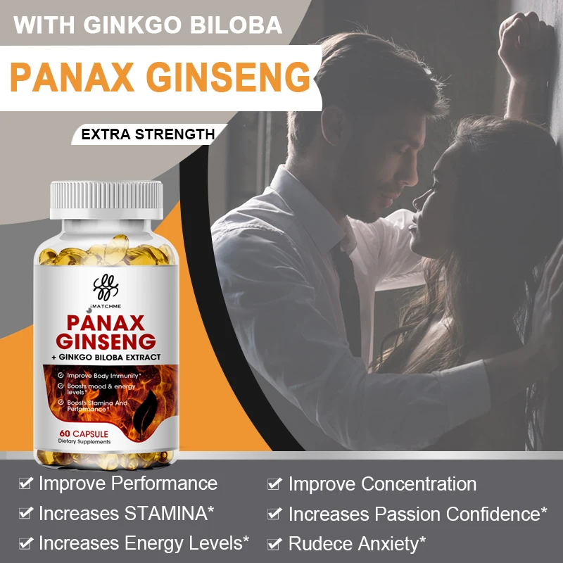 iMATCHME Red Panax Ginseng + Ginkgo Biloba + Ashwagandha for Energy, Strength, Focus, Memory and Mental Performan - 120PCS