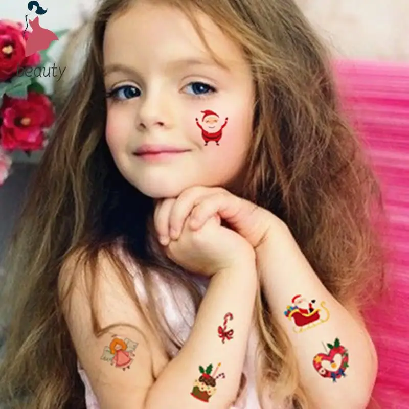 Kerst Tijdelijke Gezicht Flash Tattoo Sticker Kinderen Schattige Cartoon Gezichtsmake-Up Festival Feest Decor Sticker Zoete Elanden Blusher