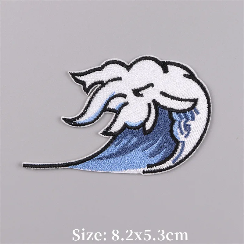 Sea Wave Embroidered Patches for Clothing Thermoadhesive Shark Patch on Clothes Fusible Iron on Appliques on Backpacks/Hats DIY