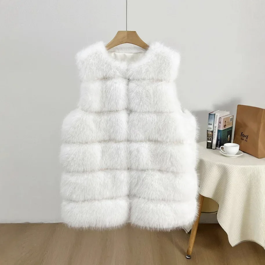 لسيدة تنوعا الإناث صديقة للبيئة الفراء سترة الحد الأدنى الشتاء النساء فو الثعلب الفراء سترة منقوشة أكمام الجولة الرقبة فرو المنك أبلى