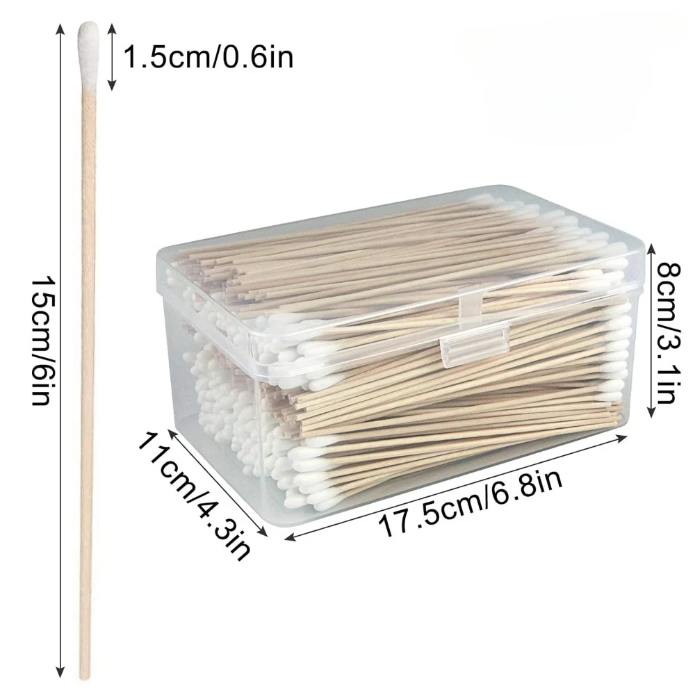 100/300 Stück 6-Zoll-Wattestäbchen mit Präzisionsspitzen – lange Wattestäbchen aus Holz, spitze Wattestäbchen mit Etui – Baumwolle – Detail 26