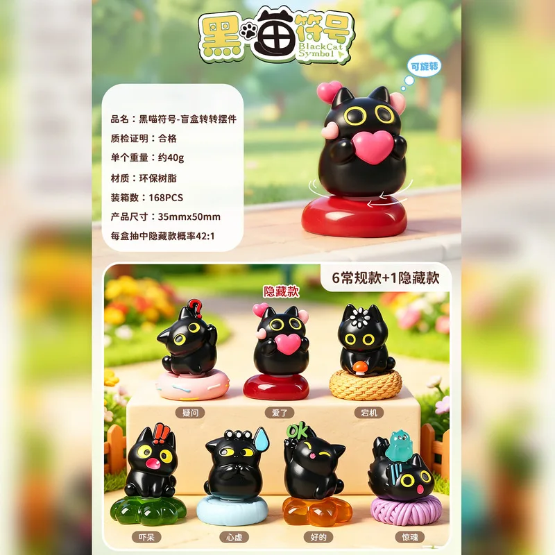 2026 Neue Schwarze Katze Symbol Blindbox Drehbare Harzfigur Cartoon Kreatives Desktop-Ornament Geburtstagsgeschenk für Familie Freunde