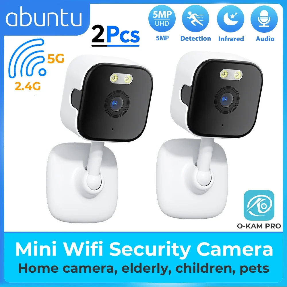 2PCs 5MP Mini 2.4G/5G Wifi Camera Indoor Color Night Vision Human Detection Alert Home Security Camera 5X Digital Zoom O-KAM PRO
