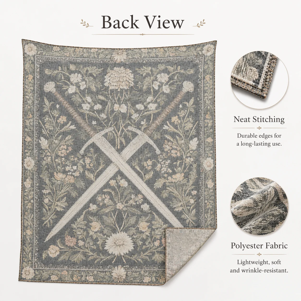 Vintage Crossed Swords Floral Tapestry Medieval Knight Style Flat Print Wall Hanging for Living Room Dark Academia Decor