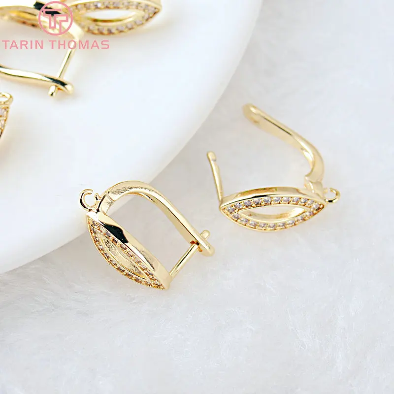 (2033)4PCS 18x11MM Hole 1.5MM 24K Gold Color Brass with Zircon Stud Earring High Quality DIY Jewelry Making Findings Accessories
