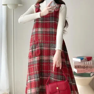 Ano novo chinês mulher grávida vestido vermelho ternos manga longa camisas finas + vestido de alça xadrez twinset plus size a linha terno de verão 10 principais vendas pregnant qipao - №7