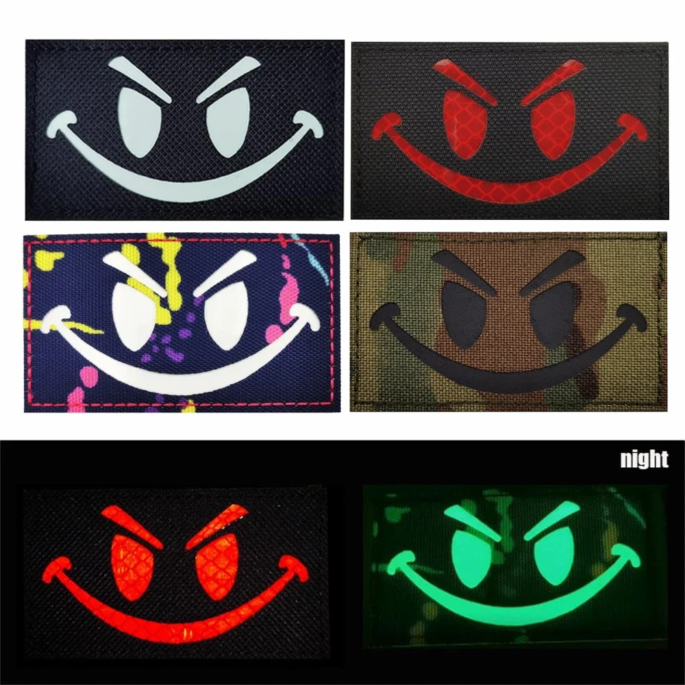 Evil Smile Flag Reflective Patch Armband Badge Glow In Dark Applique Embellishment Appliques 4 Color Military Tactical IR Patch