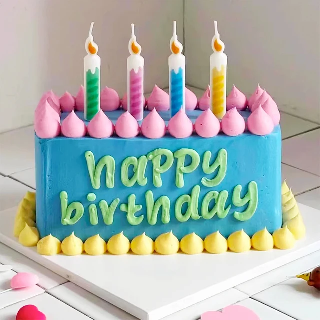 Colored Stripe Flame Happy Birthday Candle Children\'s First Year Party Cake Decoration Netizens Retro Cake Colored Candle