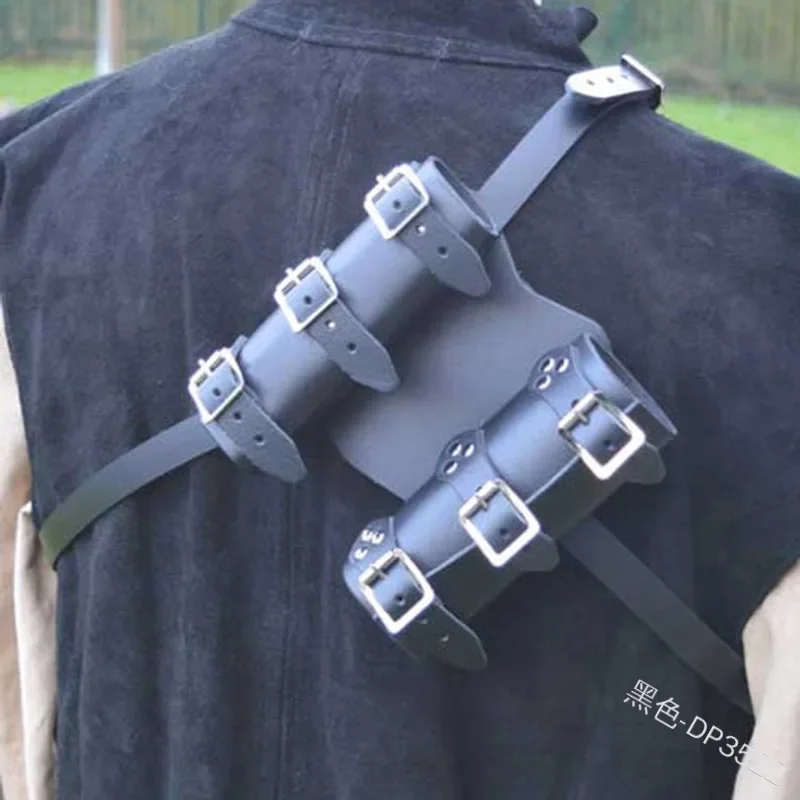 Medieval Knight Back Double Scabbard Shoulder Strap Sword Holder Sheath Scabbard Frog Adult Leather Kit Gear Weapon Costume Prop