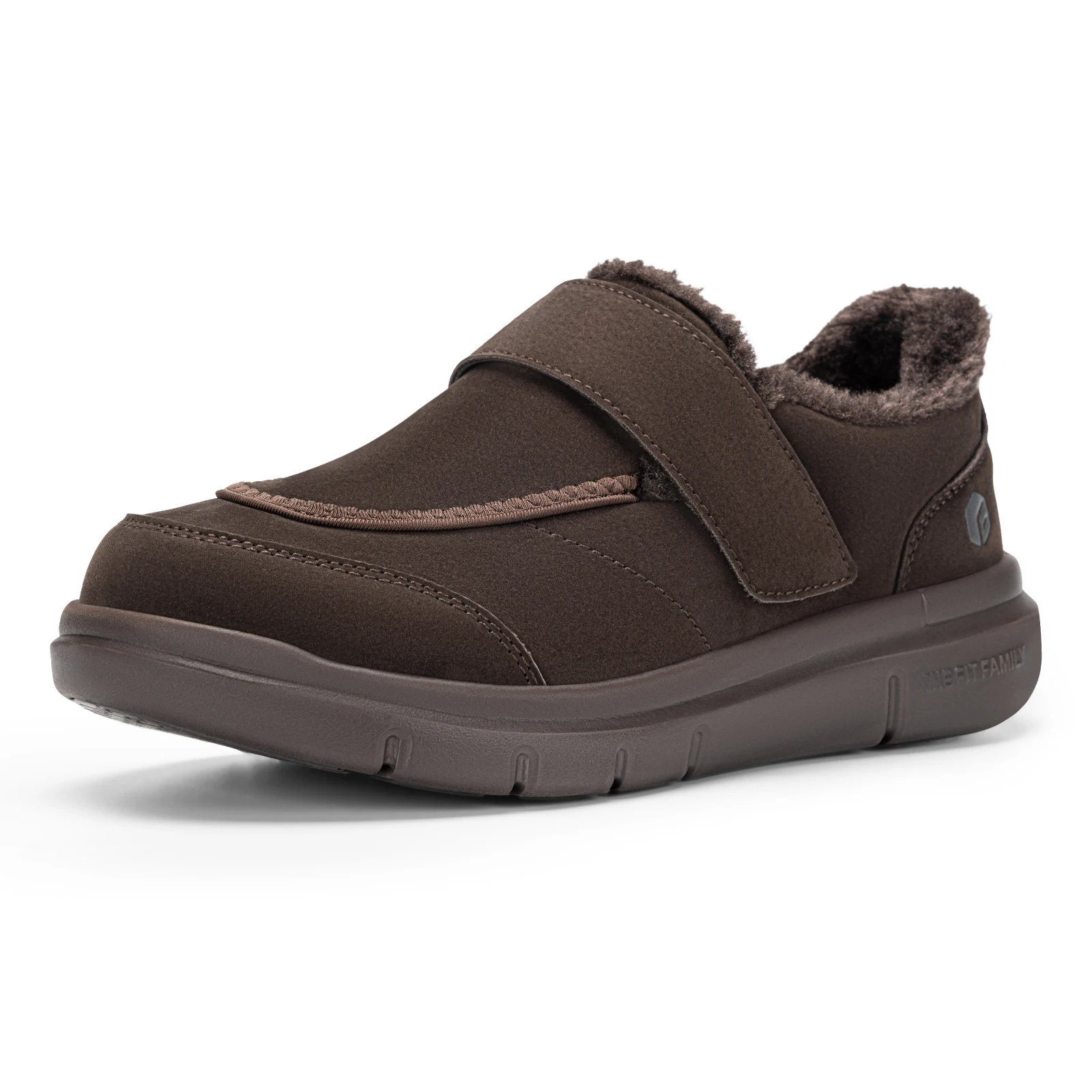 FitVille Men's Winter Cotton Shoes Wide Toe Casual Warm Plush Walking Shoes for Men Non Slip with Adjustable Strap Arch Support