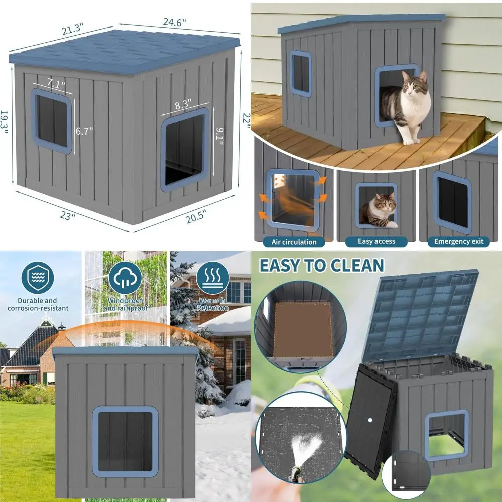 

All-Weather Waterproof Plastic Dog House for Outdoor & Indoor Use with Air Vents, Suitable for Puppies and Small Dogs (Gray & Bl