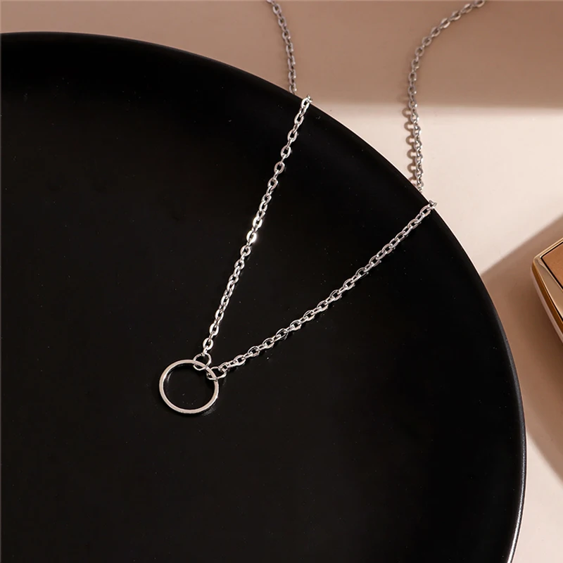 Aihua Mode Mädchen Schlüsselbein Kette Hohl Runde Kreis Halsketten für Frauen Einfache Prägnante OL Halsketten Geburtstag Schmuck Geschenke – Detail 2
