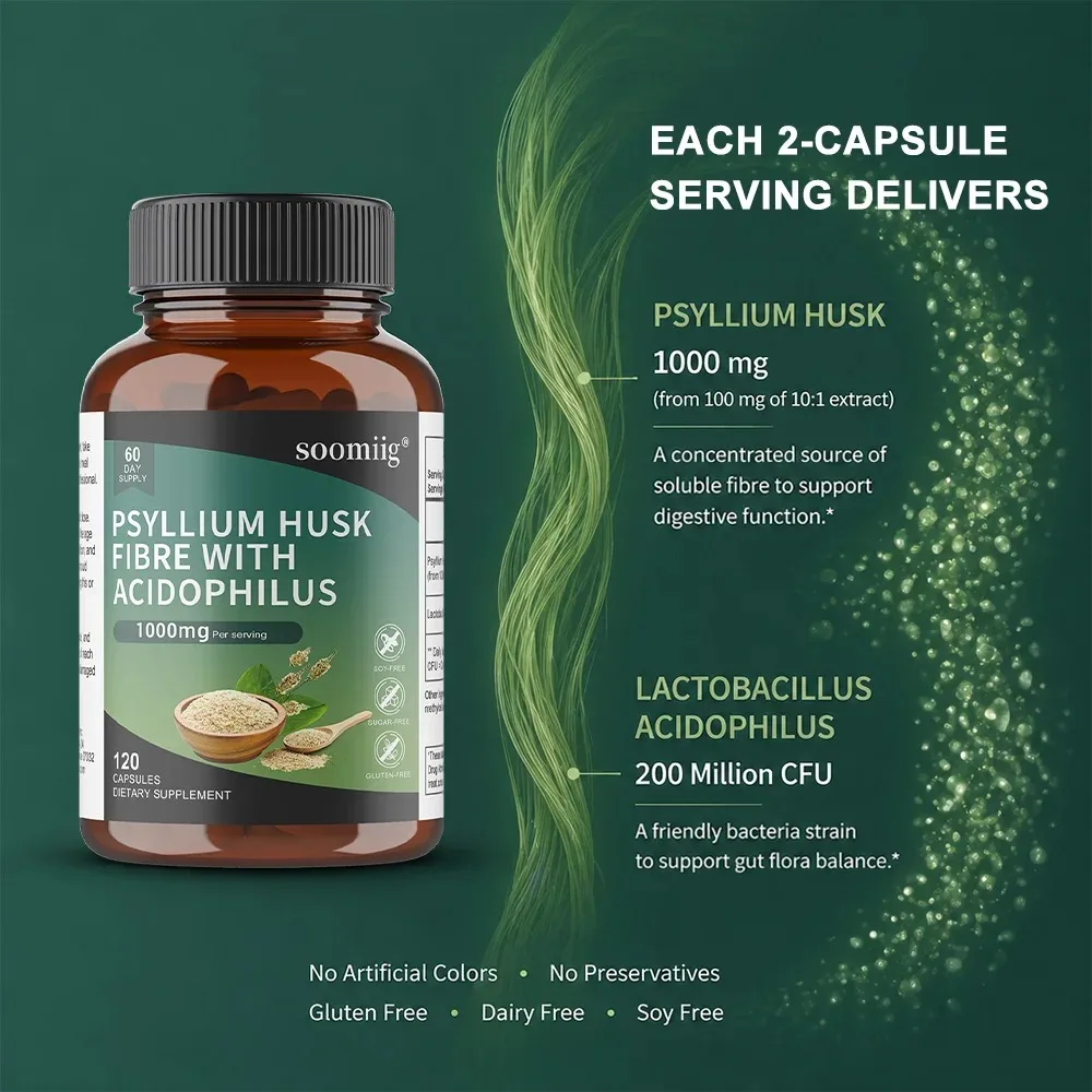 Psyllium Husk - Support Digestive Health, Relieve Bloating, and Boost Immunity, 120 Capsules